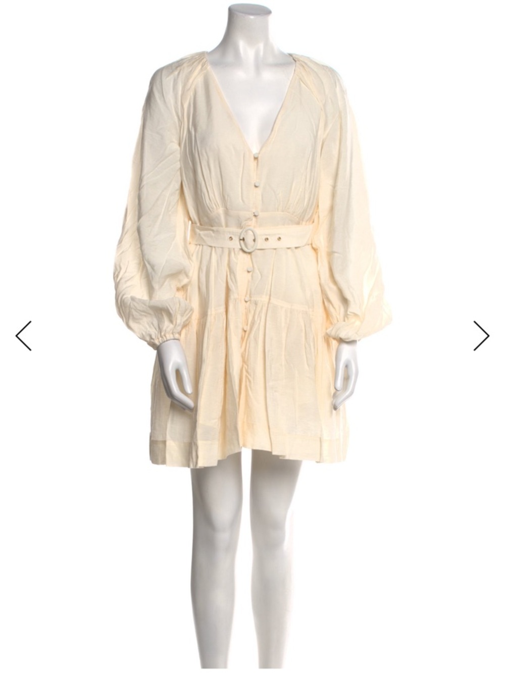 JONATHAN SIMKHAI Cream Button-Front Belted Mini Dress